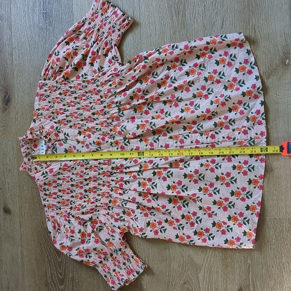 THML Pink Floral Block Print Cotton Smocked Blouse Small - Picture 4 of 8
